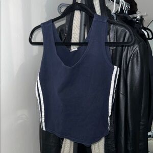 Navy Blue & White Racing Stripe Sleeveless Women's Top